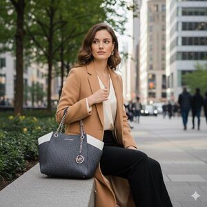 MICHAEL KORS  Jet Set Travel Large Signature Chain Shoulder Tote Bag Navy Multi